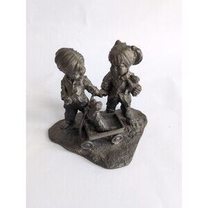 Heritage Pewter Children w/dog in wagon